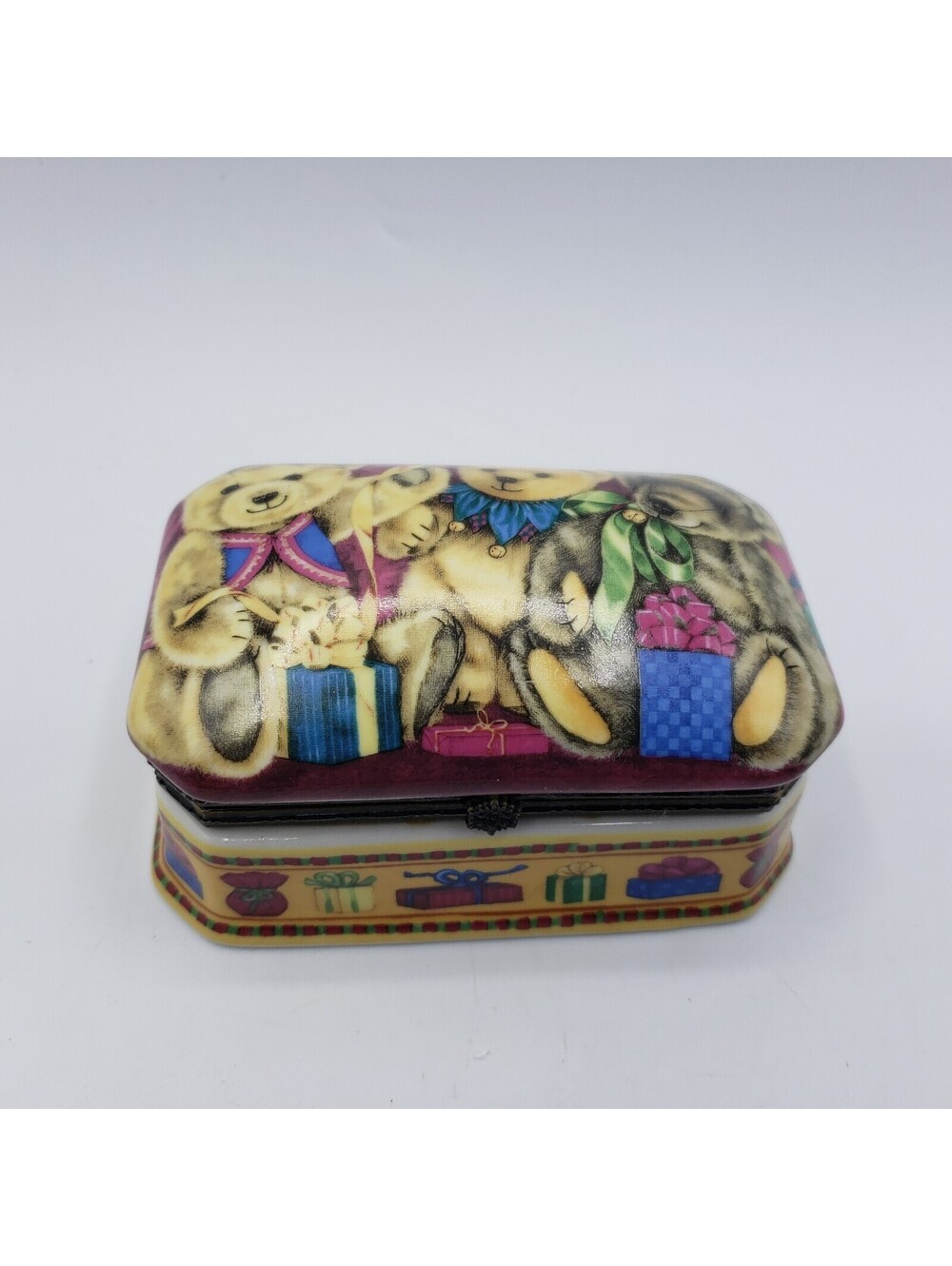 Suzanne Cruise Porcelain Hinged Lid Trinket Box Teddy Bears Rectangle Keepsake